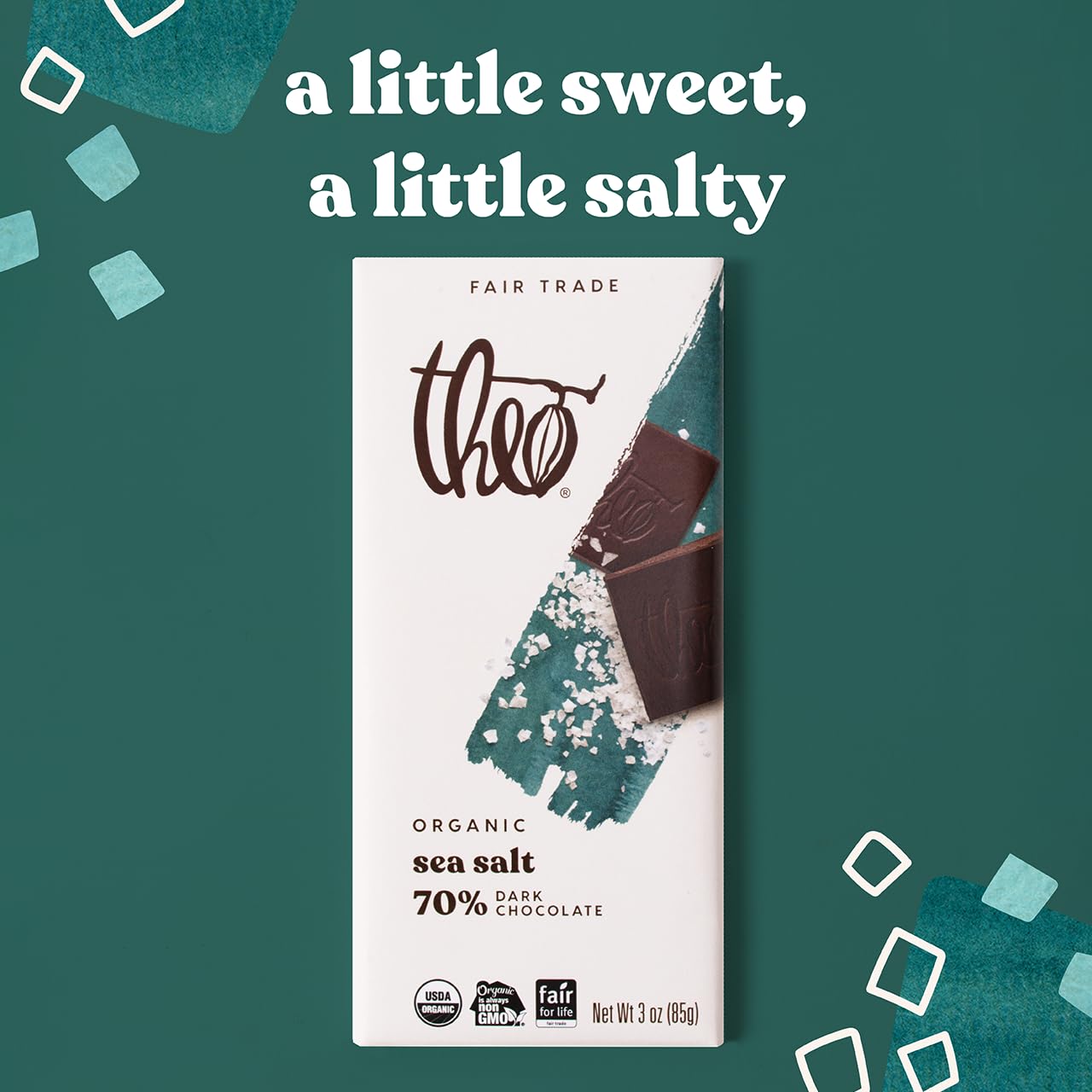 Theo Chocolate Sea Salt Organic Dark Chocolate Bar, 70% Cacao, 12 Pack | Vegan, Fair Trade