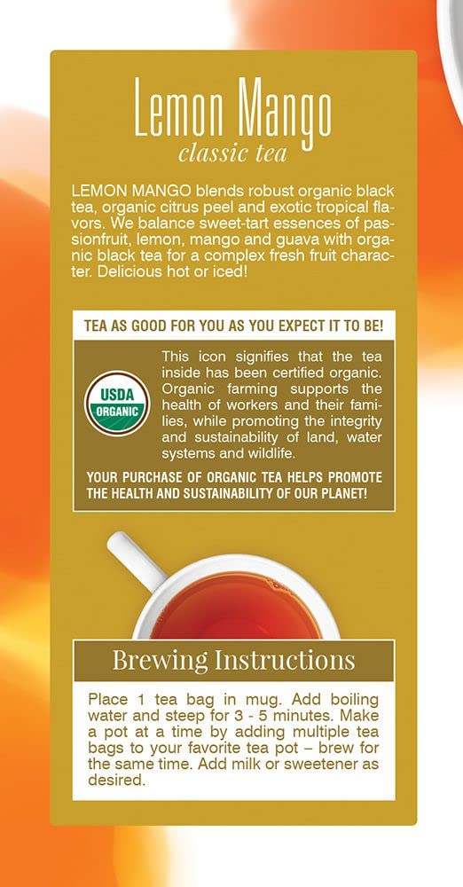 Davidson'S Organics, Lemon Mango, 25-Count Tea Bags, Pack Of 6