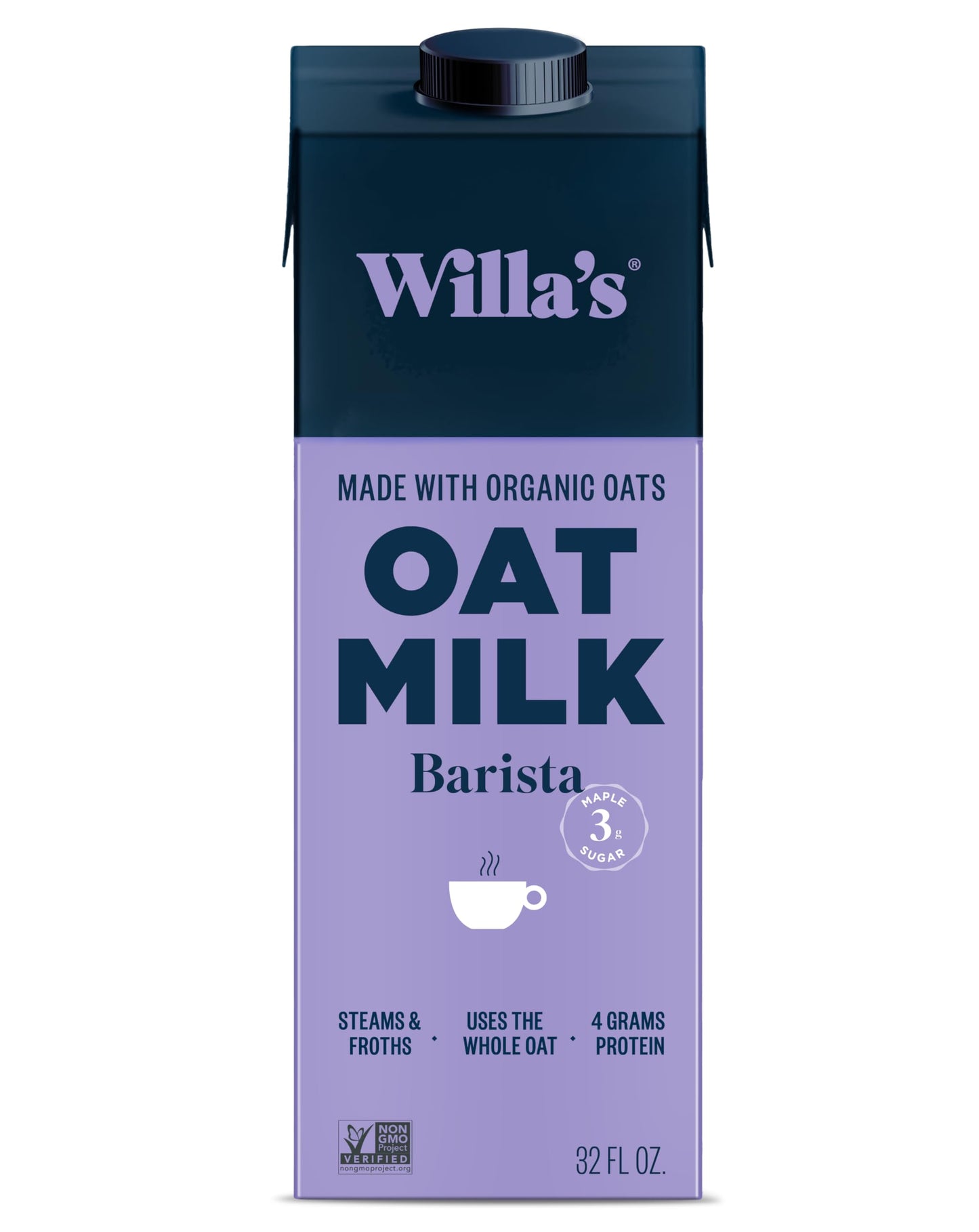 Willas Organic Barista Oat Milk - Barista Blend Unsweetened Oatmilk and Creamer, Non-GMO, Shelf Stable, Low Sugar, Non-Dairy Mi