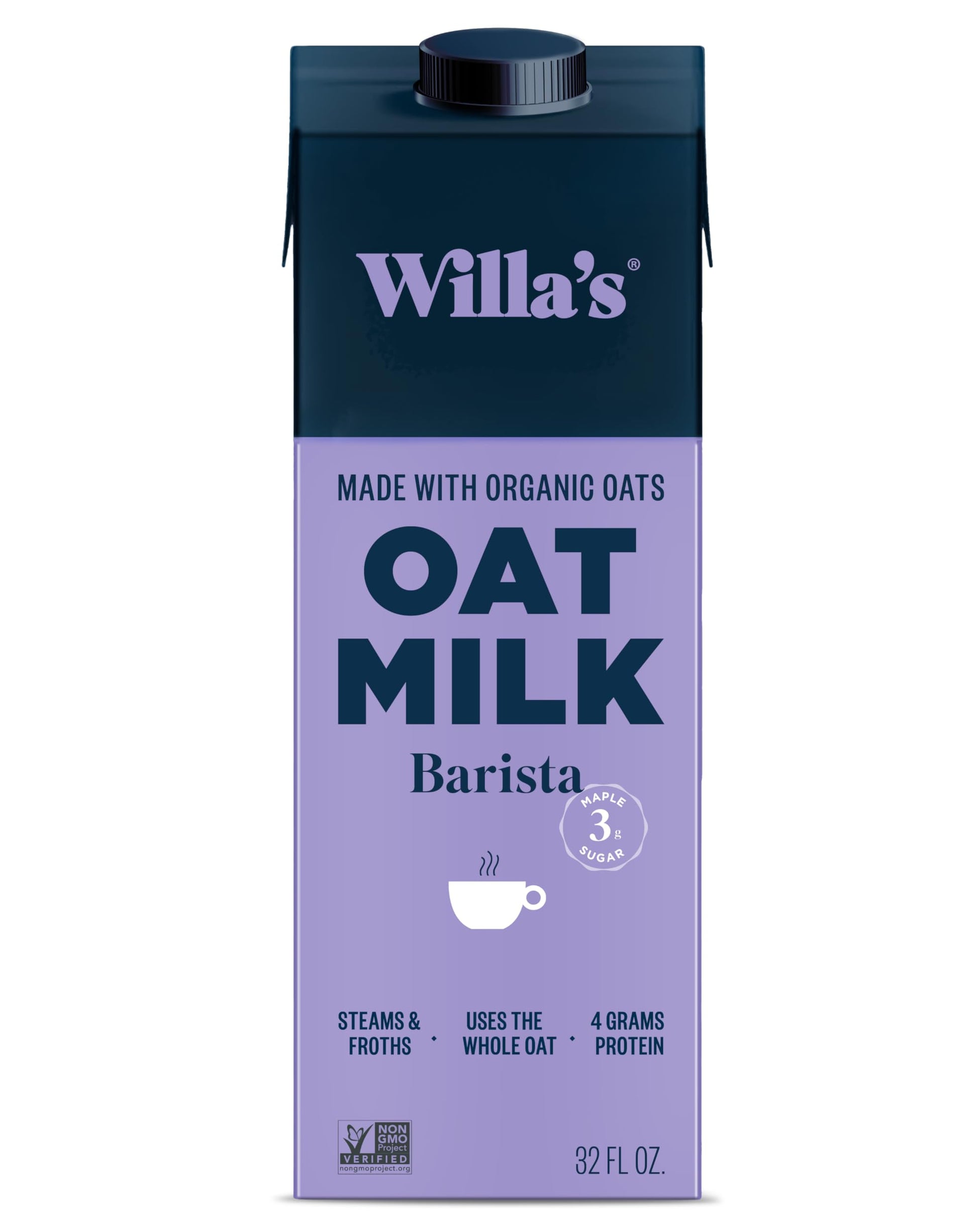 Willas Organic Barista Oat Milk - Barista Blend Unsweetened Oatmilk and Creamer, Non-GMO, Shelf Stable, Low Sugar, Non-Dairy Mi