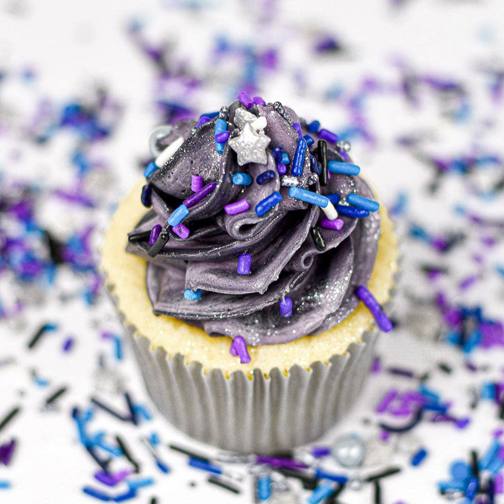 Galaxy Sprinkles For Cupcakes & Cakes | Silver Star Sprinkles For Cake Decorating | Made In Usa Space Sprinkles | Perfect For Galaxy Birthday Decorations & Space Cake Decorations | Moon Sprinkles Mix