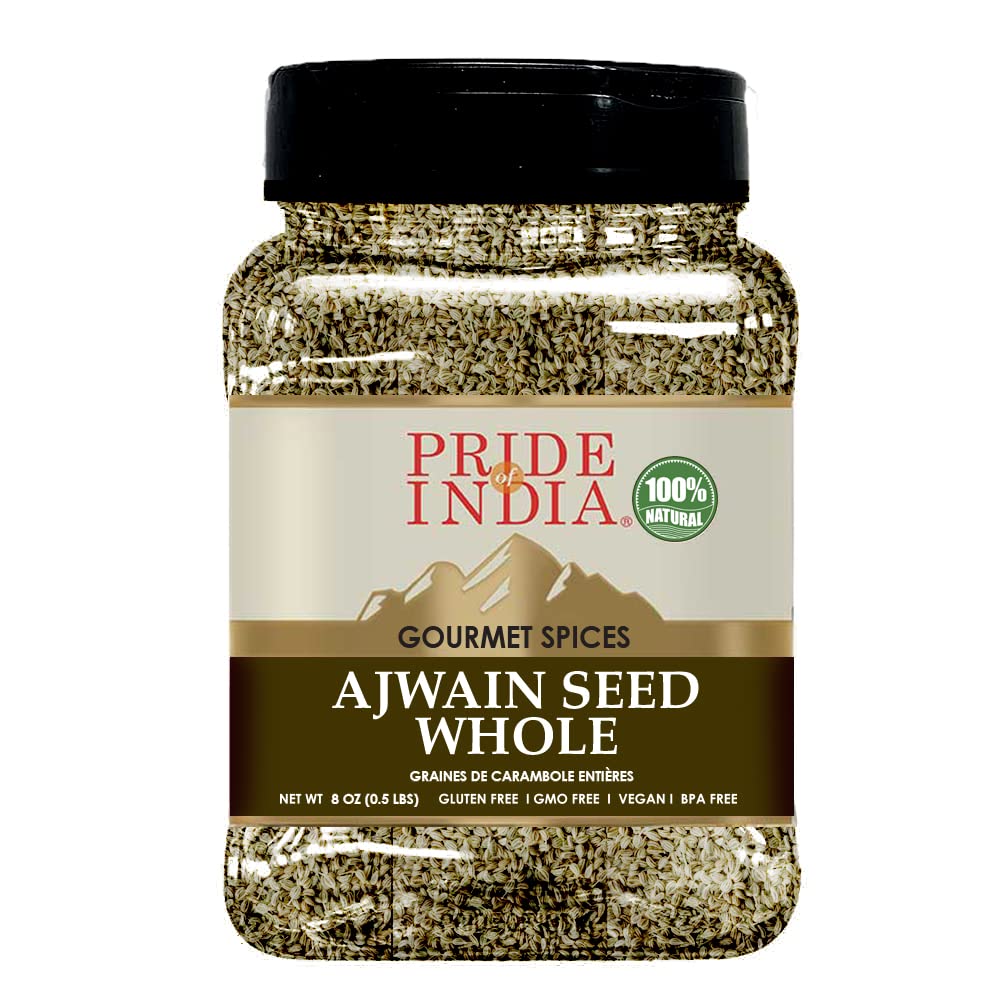 Pride Of India Ajwain Seed Whole - Gourmet Carom Seeds - 8 oz Sifter Jar - Organic Spice