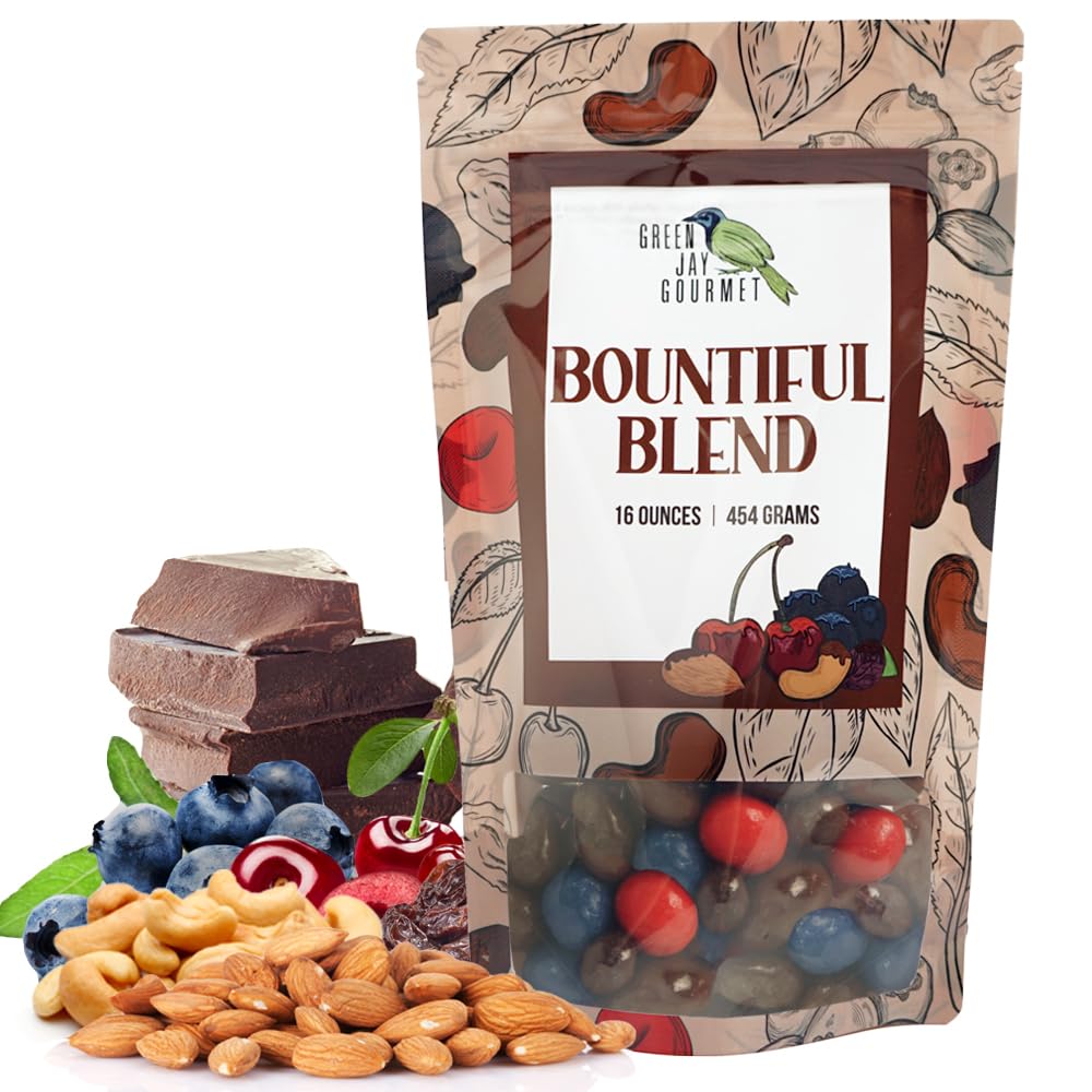 Green Jay Gourmet Chocolate Fruit & Nut Mix - Handmade & Fresh Milk Chocolate Covered Nuts, Cherries, and Blueberries - Great Gi