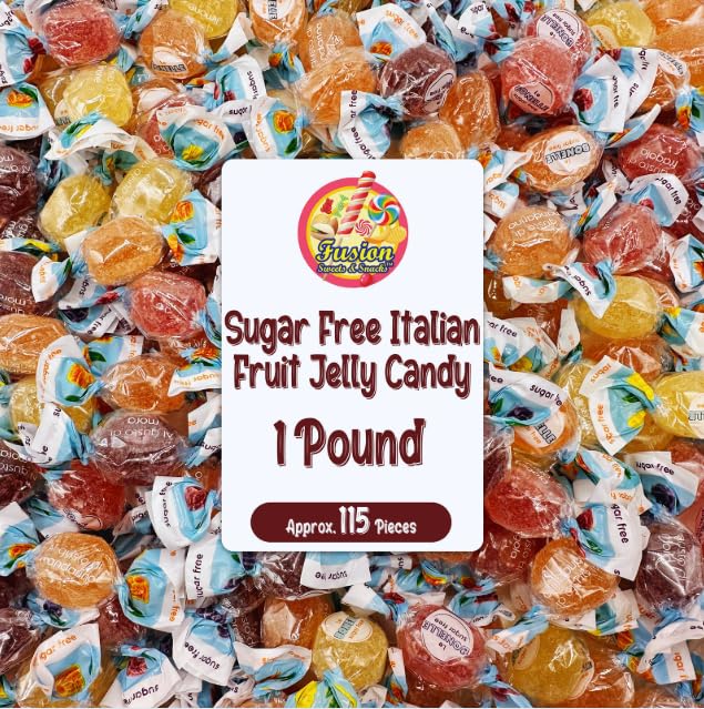 Fusion Sweets Sugar Free Bonelle Italian Fruit Jelly Candy - 1 lb, Approx. 115 Pieces, Red, Orange, Purple, Yellow, Individually Wrapped
