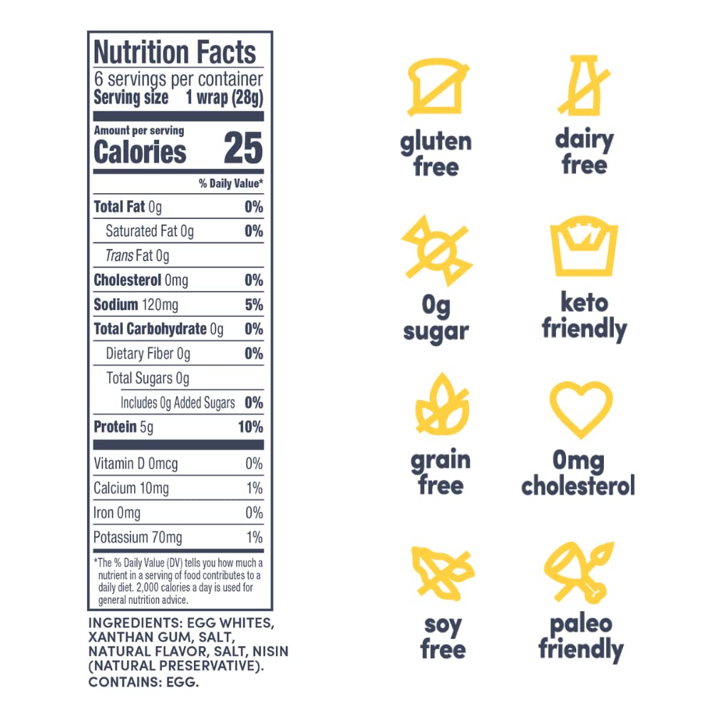 egglife Egg White Wraps, Original, Gluten Free, Dairy Free, Keto, Paleo, 12 Total Wraps (2 - 6 Packs), Low Carb, Protein Packed