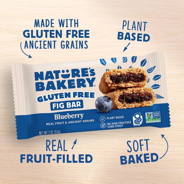 Natures Bakery Gluten Free Fig Bars, Blueberry, Real Fruit, Vegan, Non-Gmo, Snack Bar, 6 Boxes With 6 Twin Packs (36 Twin Packs)