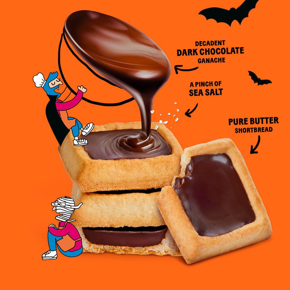 Michel et Augustin Chocolate Cookie Squares  Halloween Chocolate Gift Box  Dark Chocolate & Sea Salt French Shortbread Cookies  Halloween Candy Bulk  Individually Wrapped  30-Pack