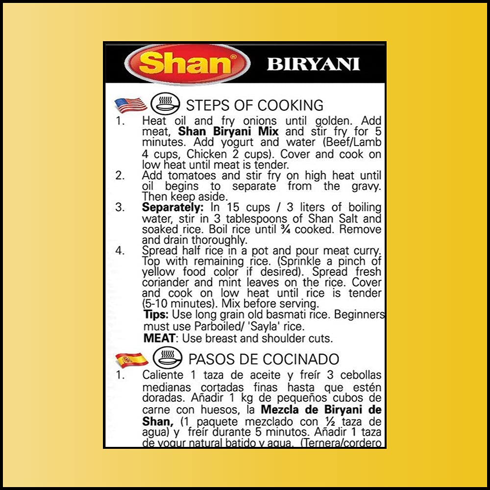 Shan Biryani Masala Seasoning Mix - Authentic Indian Spice Packets, 50g (Pack of 4) for Chicken, Meat & Vegetable Biryani