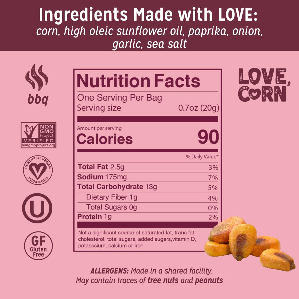 Love Corn Bbq 4Oz X 6 Bags - Delicious Crunchy Corn - Healthy Family Snacks - Gluten Free, Kosher, Non-Gmo - Alternative For Chi