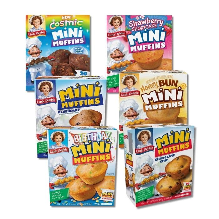 Mini Muffins Variety Pack, Cosmic, Strawberry Shortcake, Blueberry, Honey Bun, Birthday, Chocolate Chip 6 Pack