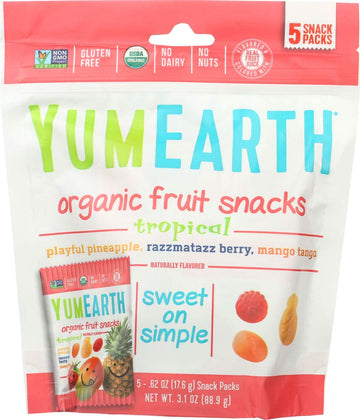 YumEarth Gluten Free Fruit Snacks, Tropical, 5 Snack Packs, 0.7 oz (19.8 g) Each
