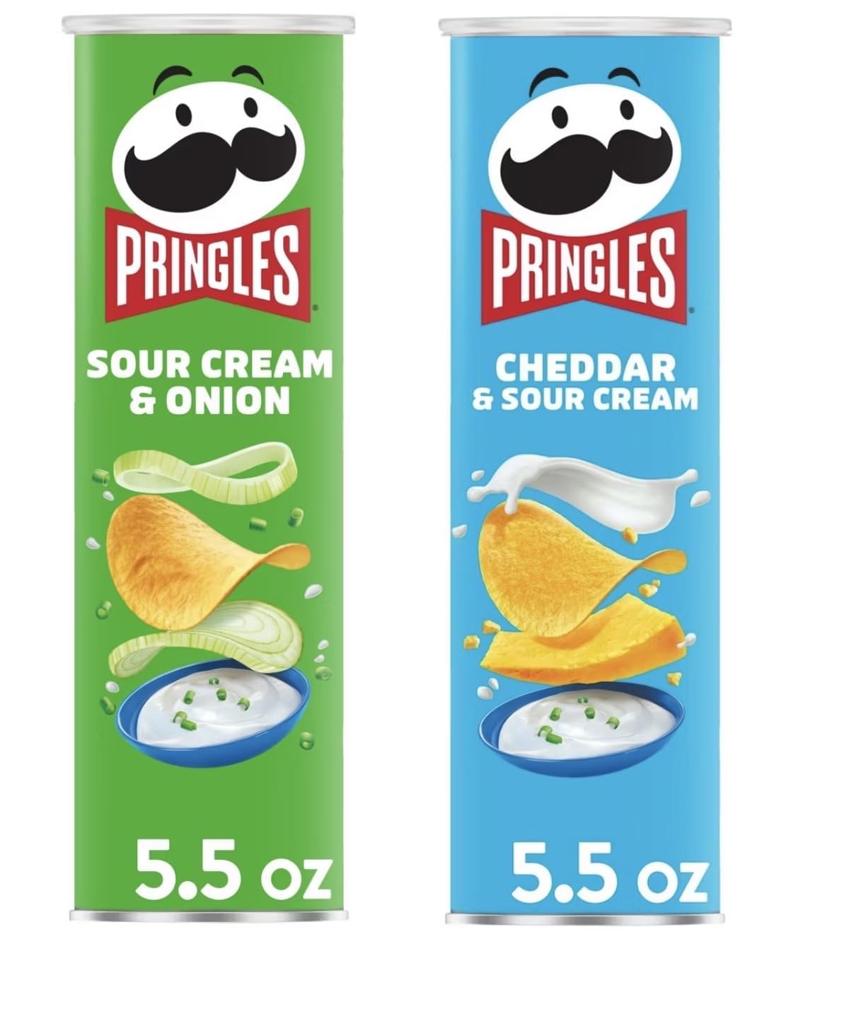 Pringles Potato Chips Flavor Pairing Variety Set 5.5oz - 2 cans (Sour Cream Onion & Cheddar & Sour Cream)