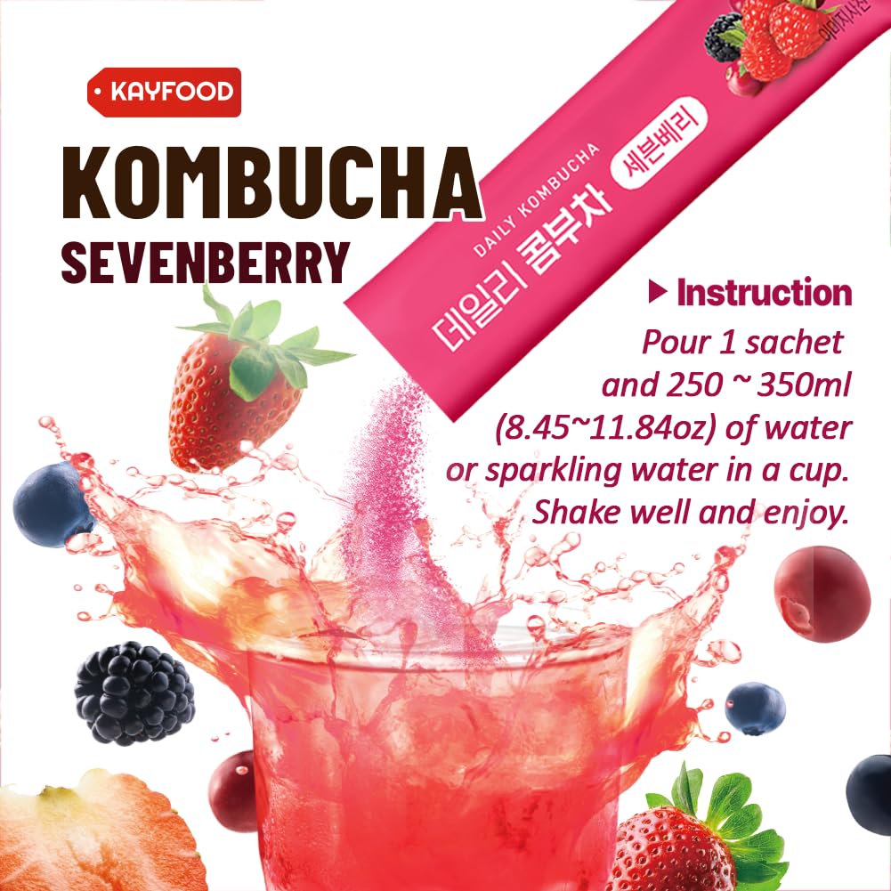 Kayfood-Kombucha-Sevenberry-Garden-Daily Zero Sugar, Diet, Gut Healthy Sparkling Beverage, Fermented Korean Drinks For Iced Tea