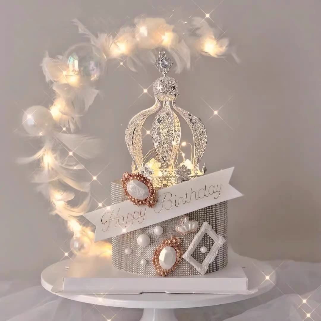 Crown Creative Metal Cake Topper Accessory Baby Shower Birthday Cake Decoration Crown For Boys & Girls Silver