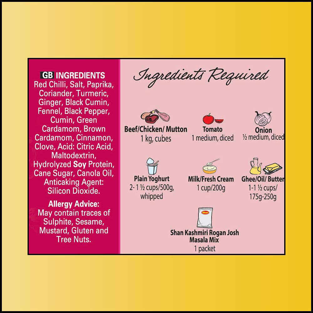 Shan Kashmiri Rogan Josh Curry Spice Mix, Vegetarian-Friendly, 1.76 oz (Pack of 6) - Authentic Indian Flavor for Chicken and Meat