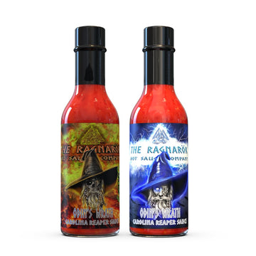 Odins Wrath Carolina Reaper Hot Sauce Gift Set For Chili Heads | The Ragnarok Hot Sauce Co. 2 Bottle Extreme Heat Combo | Includes 5 Million Scoville Pepper Extract Sauce