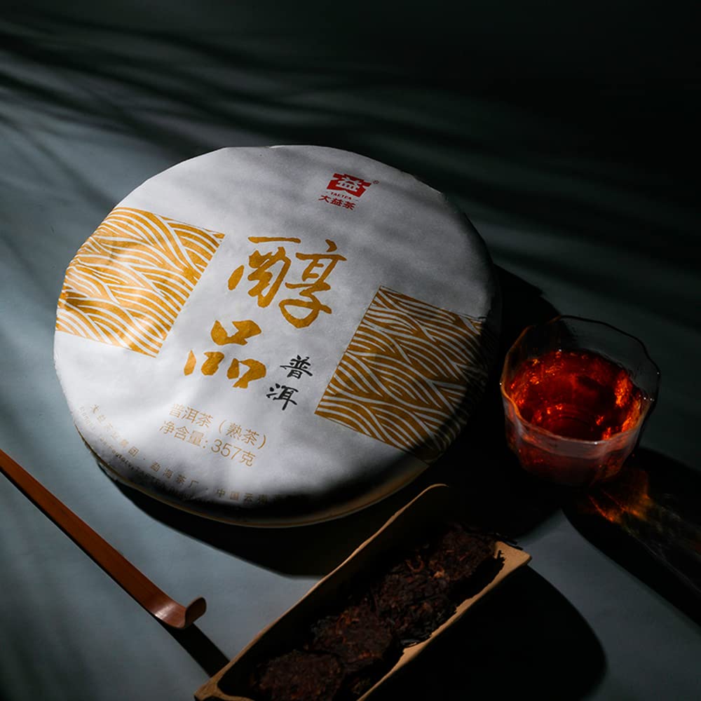TAETEA Ripe PUER Tea Cake - Aged Fermented Puerh Black Tea (357g/12.59oz) - Perfect for Daily Drink & Gifts, 140 Cups