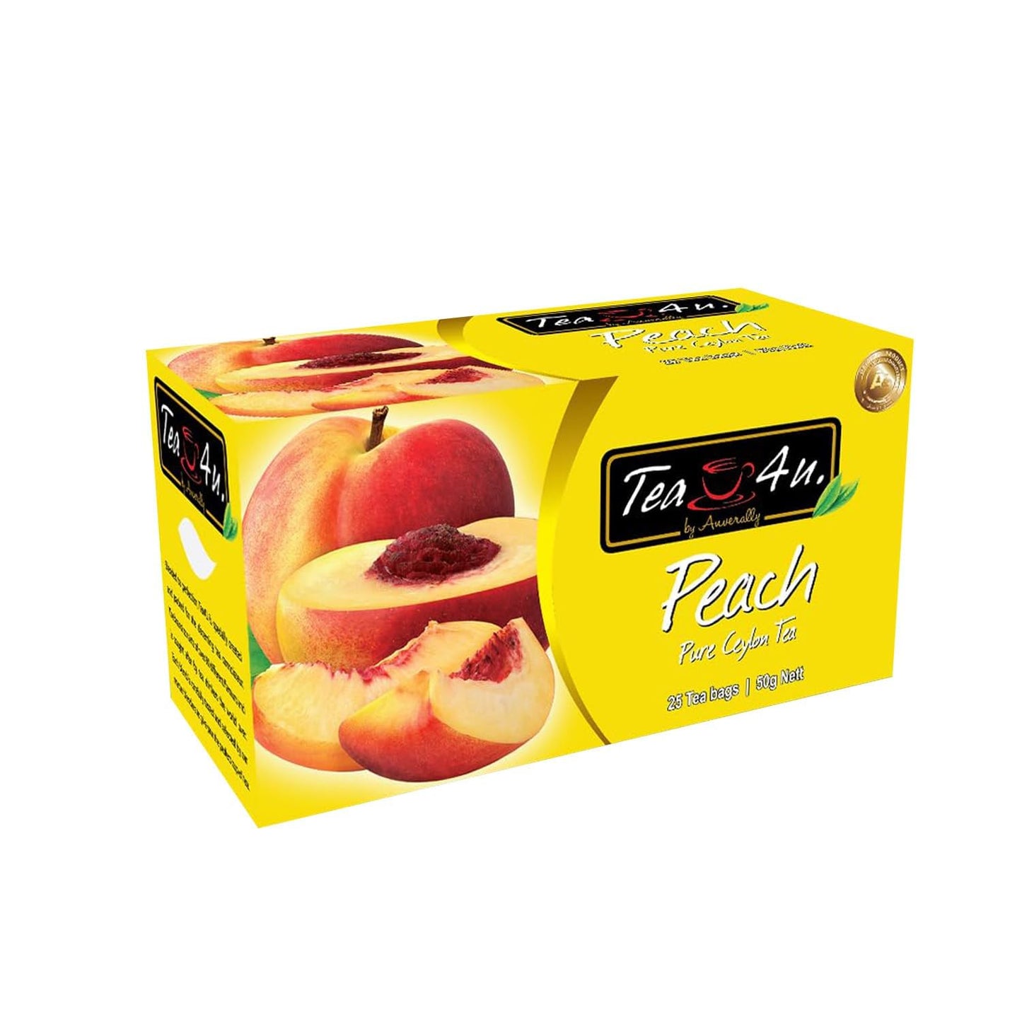Tea4U Flavored Black Ceylon TeaBags (Peach) - Ideal Quality from Sri Lankas Finest Leaves and Expertly Blended - 25 Count