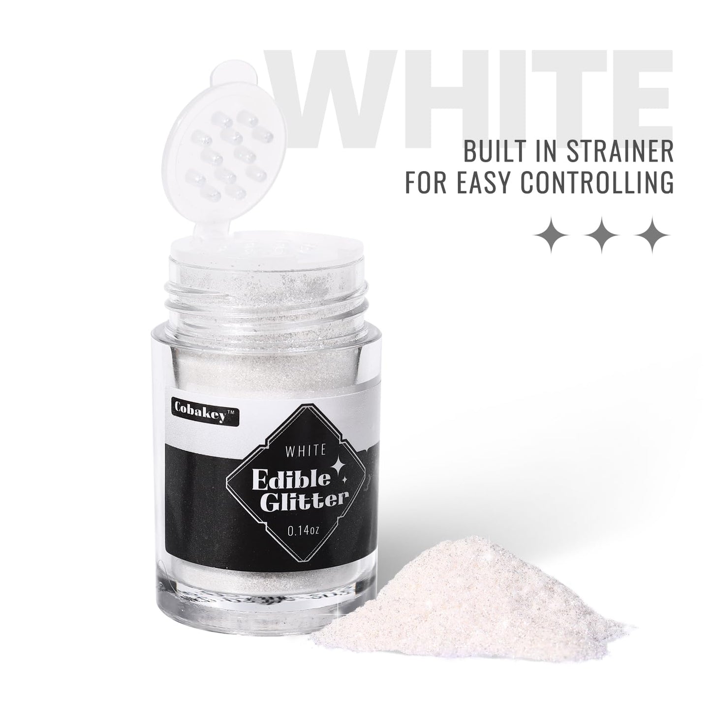 Cobakey Edible Glitter for Baking - Food Grade Luster Dust, 4g Set, Diamond Color