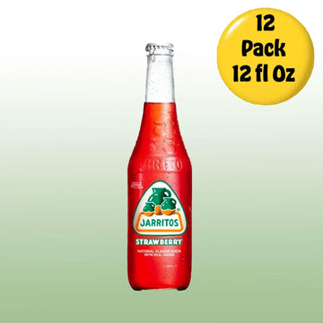 Jarritos Strawberry Mexican Soft Soda Drink, 12 Fl Oz Glass Bottles, 12 Pack