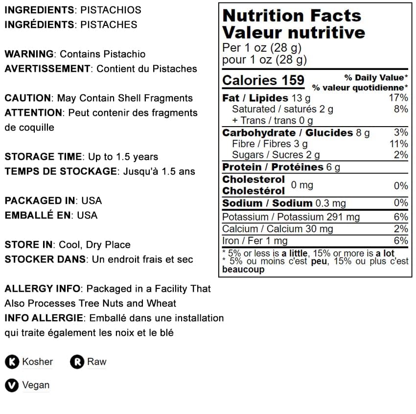 Food To Live No Shell Pistachios, 2 Pounds - Unsalted, Kernels, Sirtfood, Bulk. Pistachios Individual Packs. Wonderful Keto And