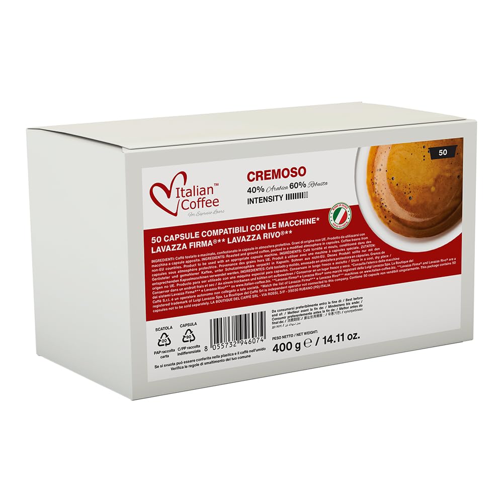 ITALIAN COFFEE FOR ESPRESSO LOVERS Espresso Coffee compact pieces, Arabica/Cremoso, 50 Count, Compatible with RIVO® Machines