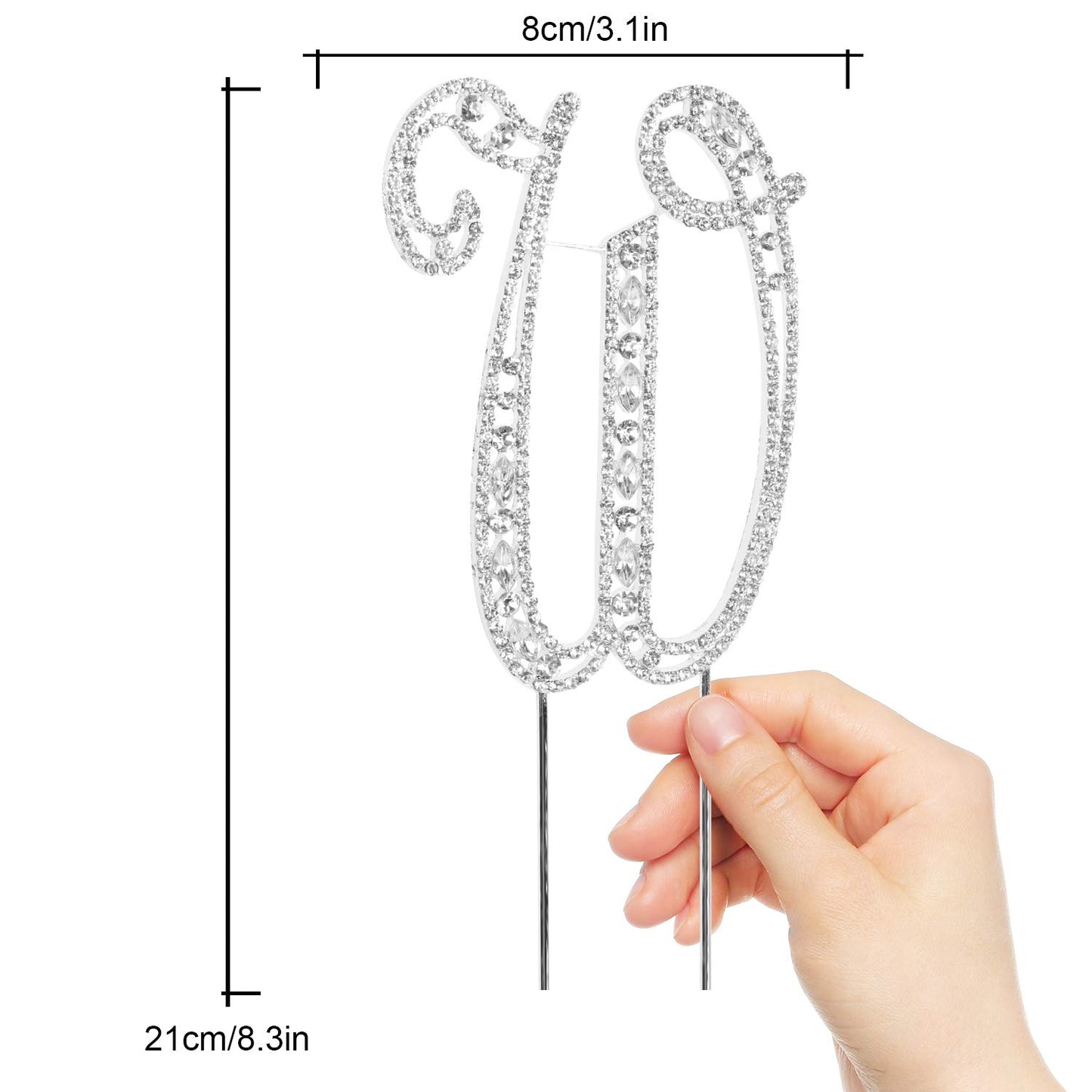 LINGPAR Letter W Cake Topper, Rhinestone Crystal, Silver, Model 01, Wedding/Anniversary/Birthday Party Decoration
