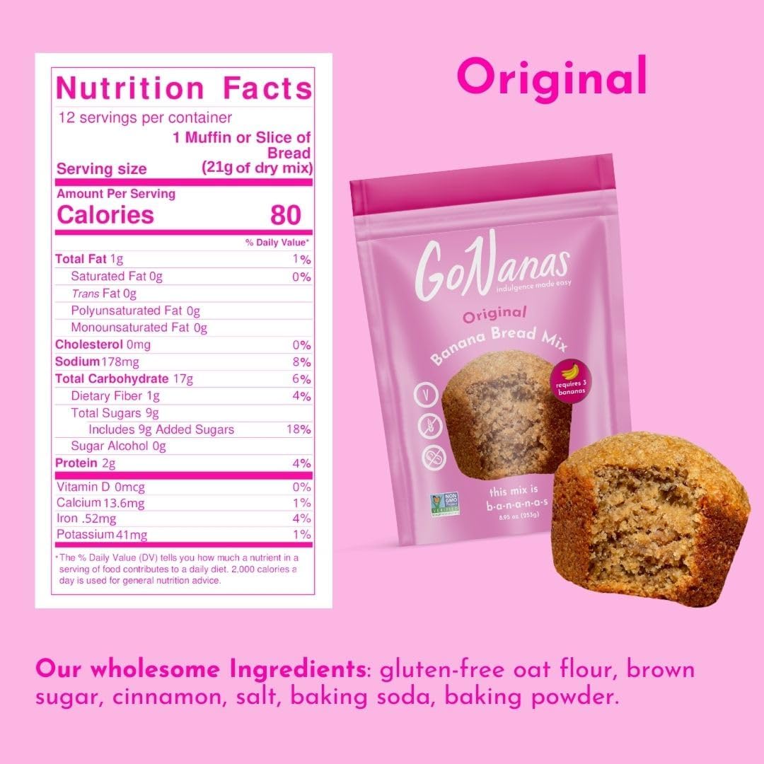 GoNanas Original Oat Flour Banana Bread Mix, Suitable for Plant Based Vegan Diets, Gluten Free Dairy Free Snacks, Healthy Snacks