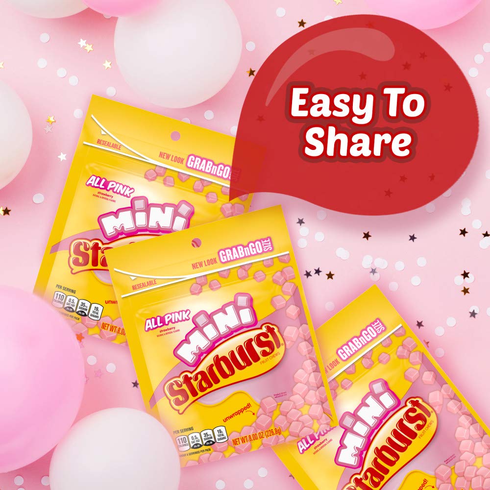 Starburst Minis All Pink Fruit Chews Candy, 8 Oz Grab N Go Resealable Bag (Pack Of 8)