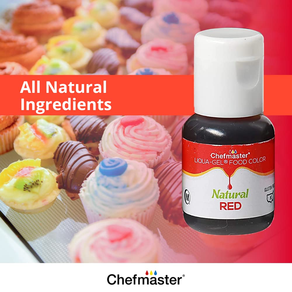 Chefmaster Natural Liqua-Gel Food Coloring Kit, 4 Count Pack, Plant-Based, Vibrant Colors, 0.37 Fl Oz each, Red