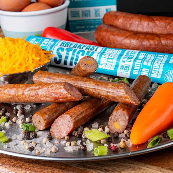 Wicked Cutz Sausage Egg and Cheese Stick  12g Protein Per Gluten Free Breakfast Stick  USA Made High Protein Carnivore Snacks  Breakfast Meat Sticks (12 Sticks)