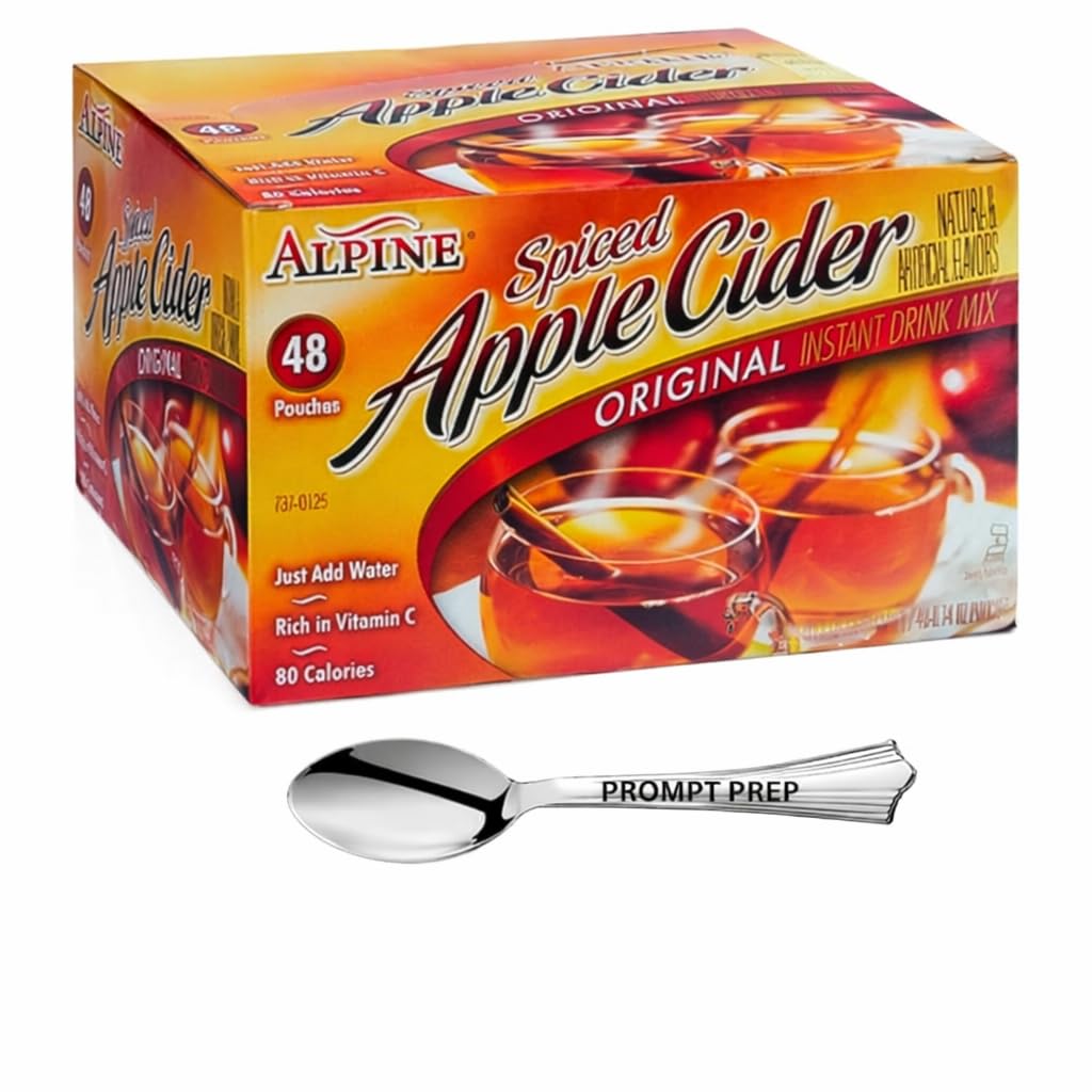 Prompt Prep Spiced Apple Cider Instant Drink Mix - 48 Packets  Spiced Apple Cider Instant Drink Mix 0.74 oz. Portion with Prompt Prep spoon