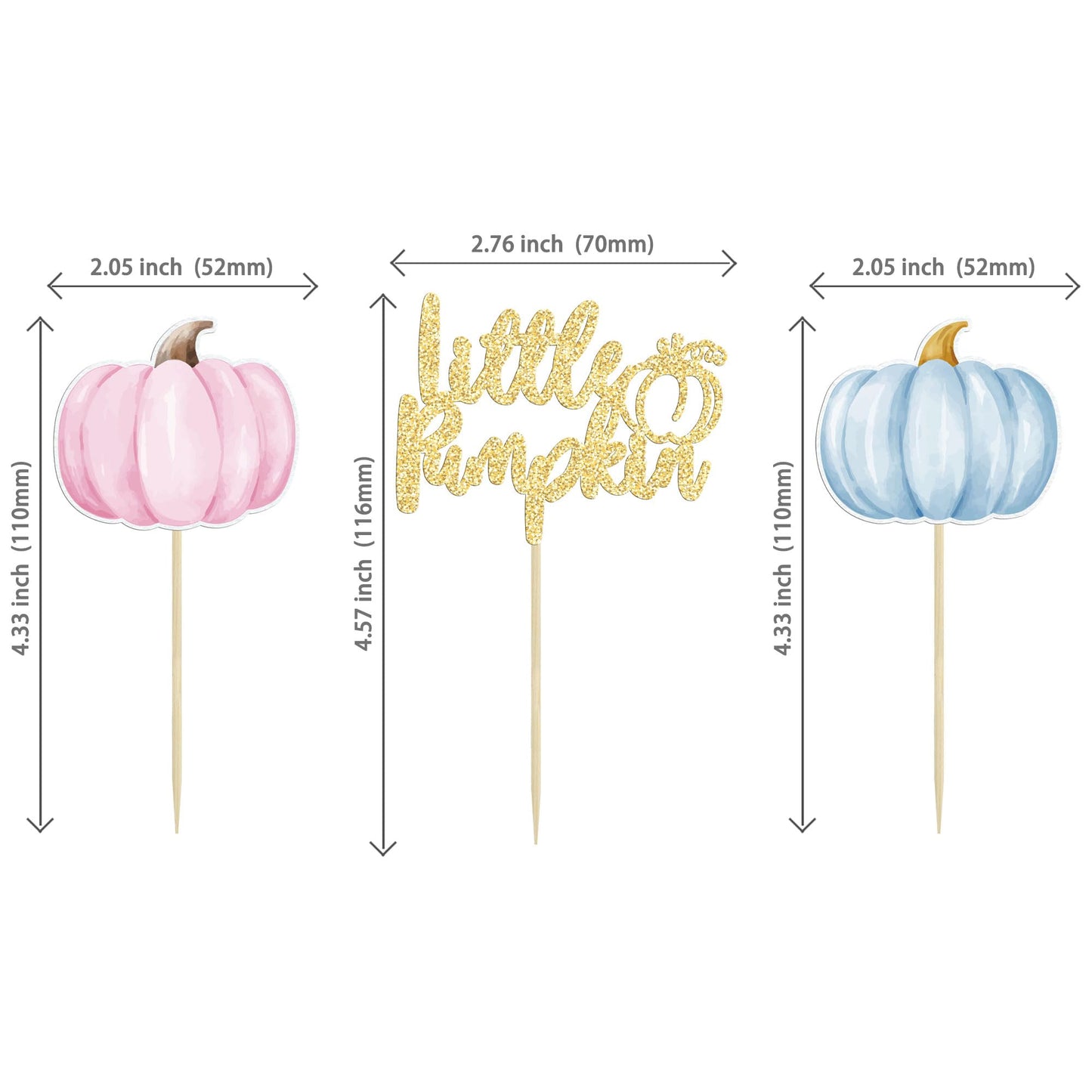 Gyufise 24Pcs Little Pumpkin Cupcake Toppers Blue Pink Pumpkin Cake Toppers Gender Reveal Cake Decorations For Thanksgiving Birt