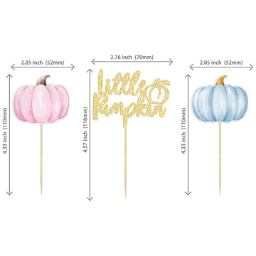 Gyufise 24Pcs Little Pumpkin Cupcake Toppers Blue Pink Pumpkin Cake Toppers Gender Reveal Cake Decorations For Thanksgiving Birt