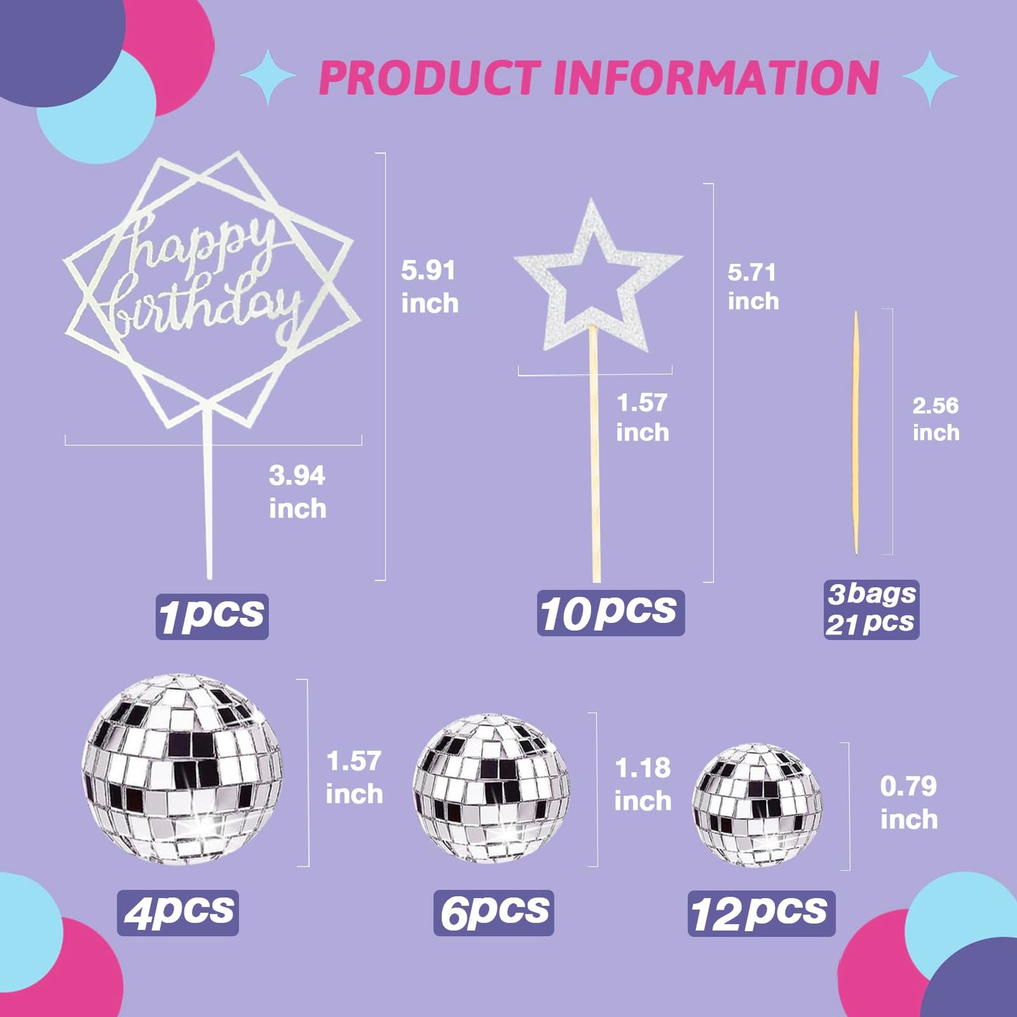 33Pcs Disco Ball Cake Toppers Silver Disco Balls Cake Decorations With Mirror Balls Happy Birthday Cake Topper And Star Cake Top
