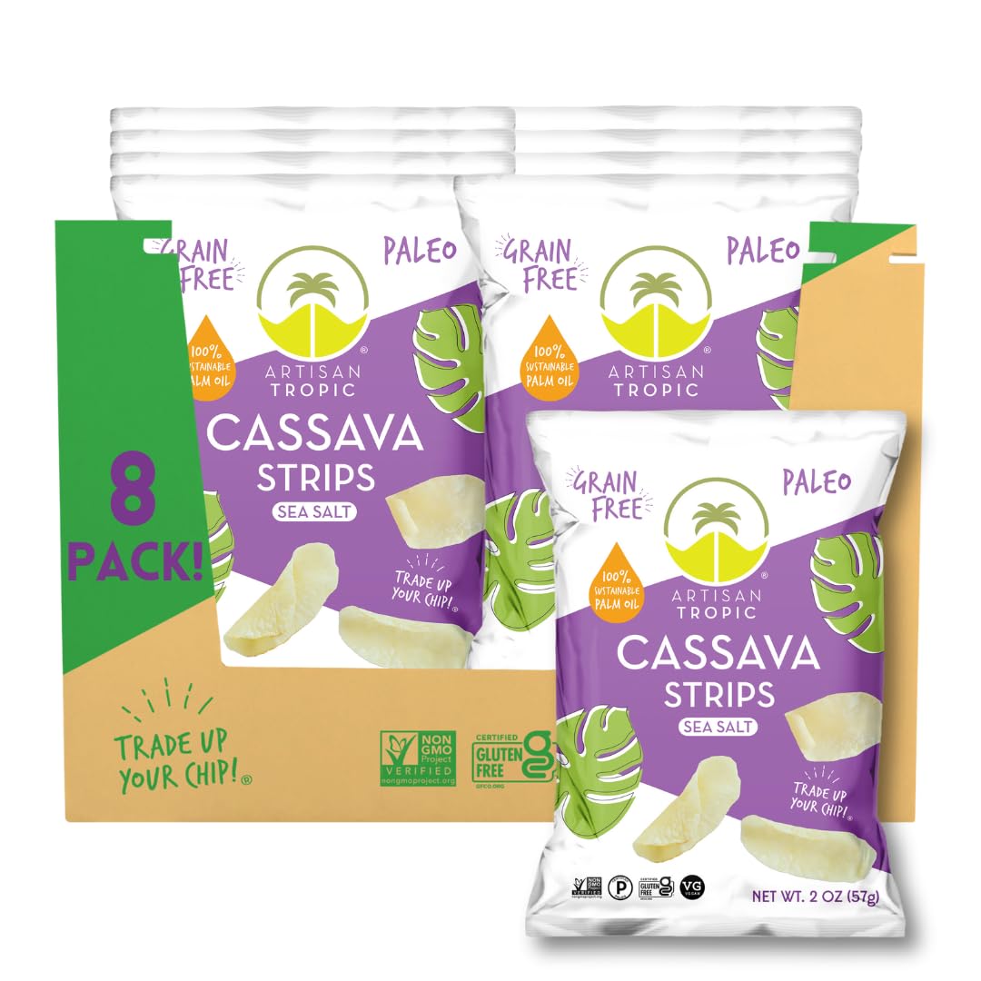 Artisan Tropic Cassava Strips Sea Salt - 8 Pack, 2Oz - Vegan, Paleo, Gluten Free Chips - Non-Gmo Healthy Snack Potato Chip Alter