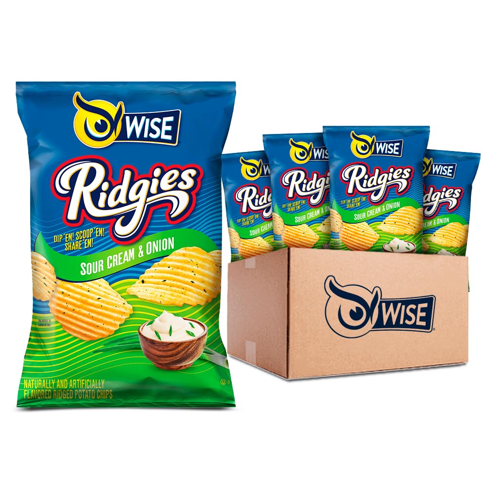 Wise Snacks Ridgies Sour Cream And Onion Potato Chips Bulk Snack For Fun And Tasty Snacking 0.75 Ounce 40 Count, Gluten Free, 0G