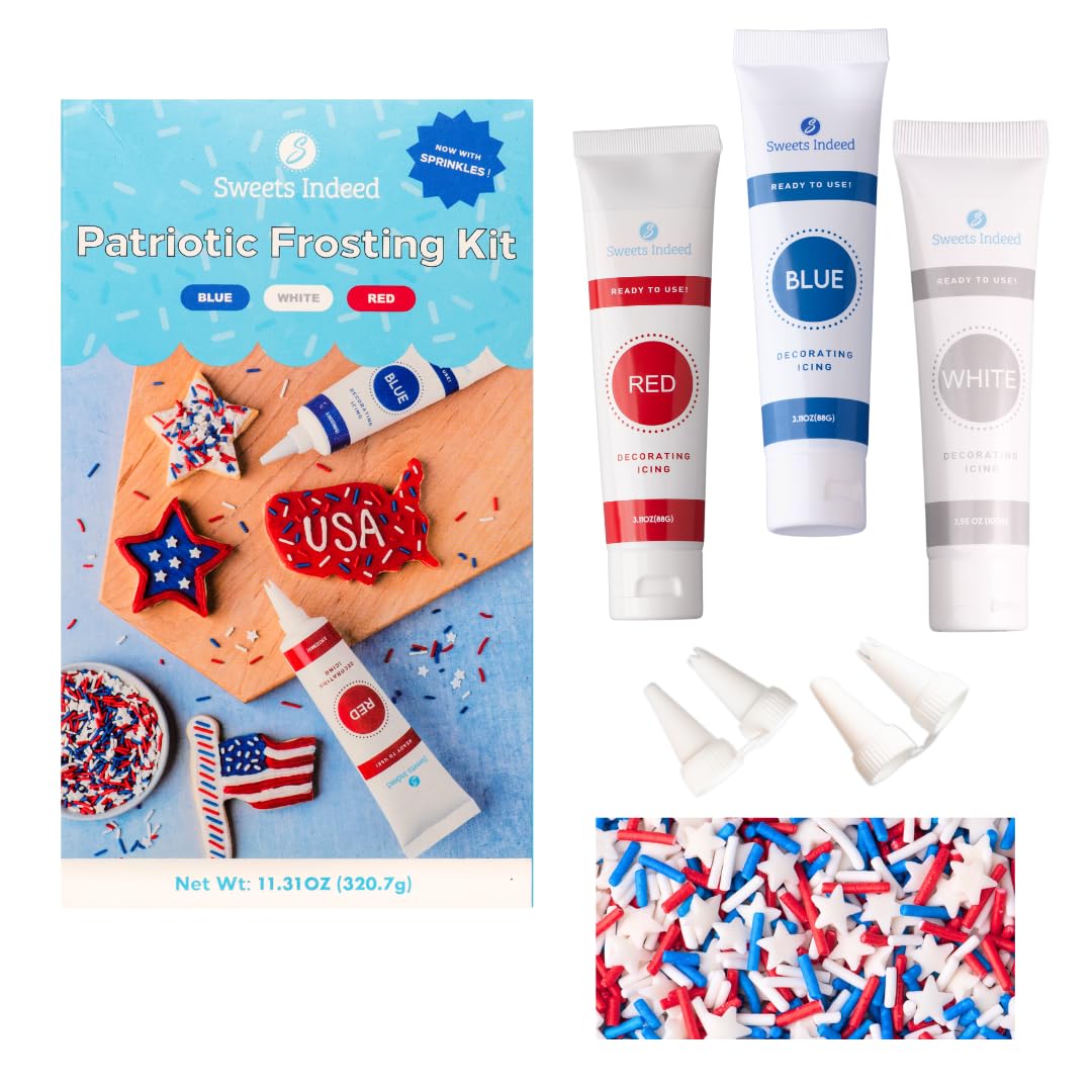 Sweets Indeed Frosting Kit plus Sprinkles Frosting Tubes nozzles 11.71 ounces Perfect for baking and cookie decoarting (4th of J