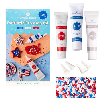 Sweets Indeed Frosting Kit plus Sprinkles Frosting Tubes nozzles 11.71 ounces Perfect for baking and cookie decoarting (4th of J
