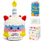 Happy Birthday Gifts For Women Her Girls Unique Emotional Support Crochet Positive Cake Plush Birthday Gift For Best Friend, Small Crochet Animal With Bday Card For Teen Mom Grandma Daughter Sister