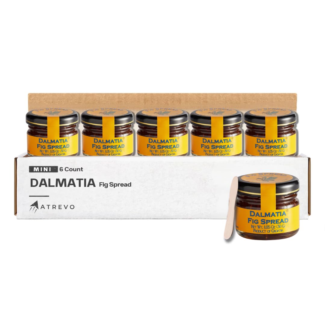 Fig Jam Spread - Traditional Croatian Fig Preserve Recipe For Charcuterie. Mini Glass Jars Pack of 6 (1.05 Oz) + 6 Mini Atrevo W