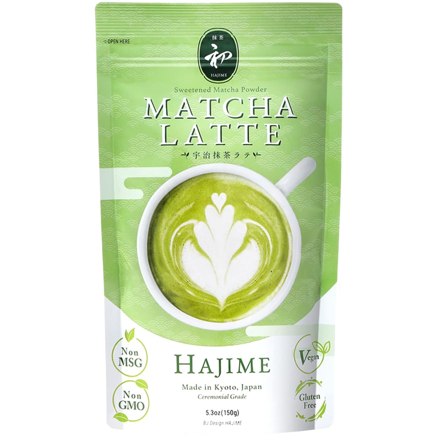 BJDesign Matcha Latte Powder HAJIME    Sweetened Matcha Green Tea Powder - Authentic Japanese Origin - Non MSG, Non GMO, Vegan, 