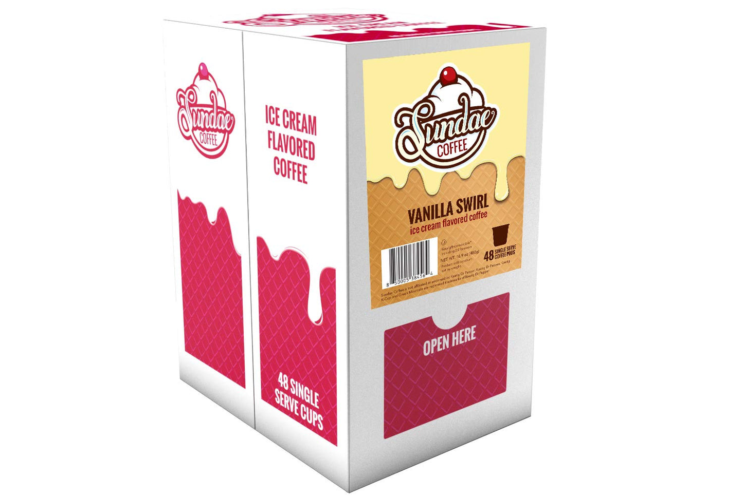 Sundae Ice Cream Flavored Coffee Pods, Compatible With 2.0 Keurig K-Cup Brewer, (Vanilla Swirl) 48 Count