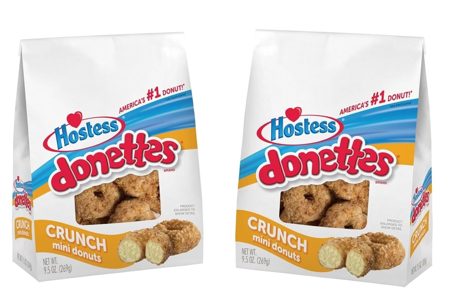 Generic Hostess Donettes - Crunch Mini Donuts - Sweet Coconut Crunch - 9.5 Oz Bag - Pack of 2