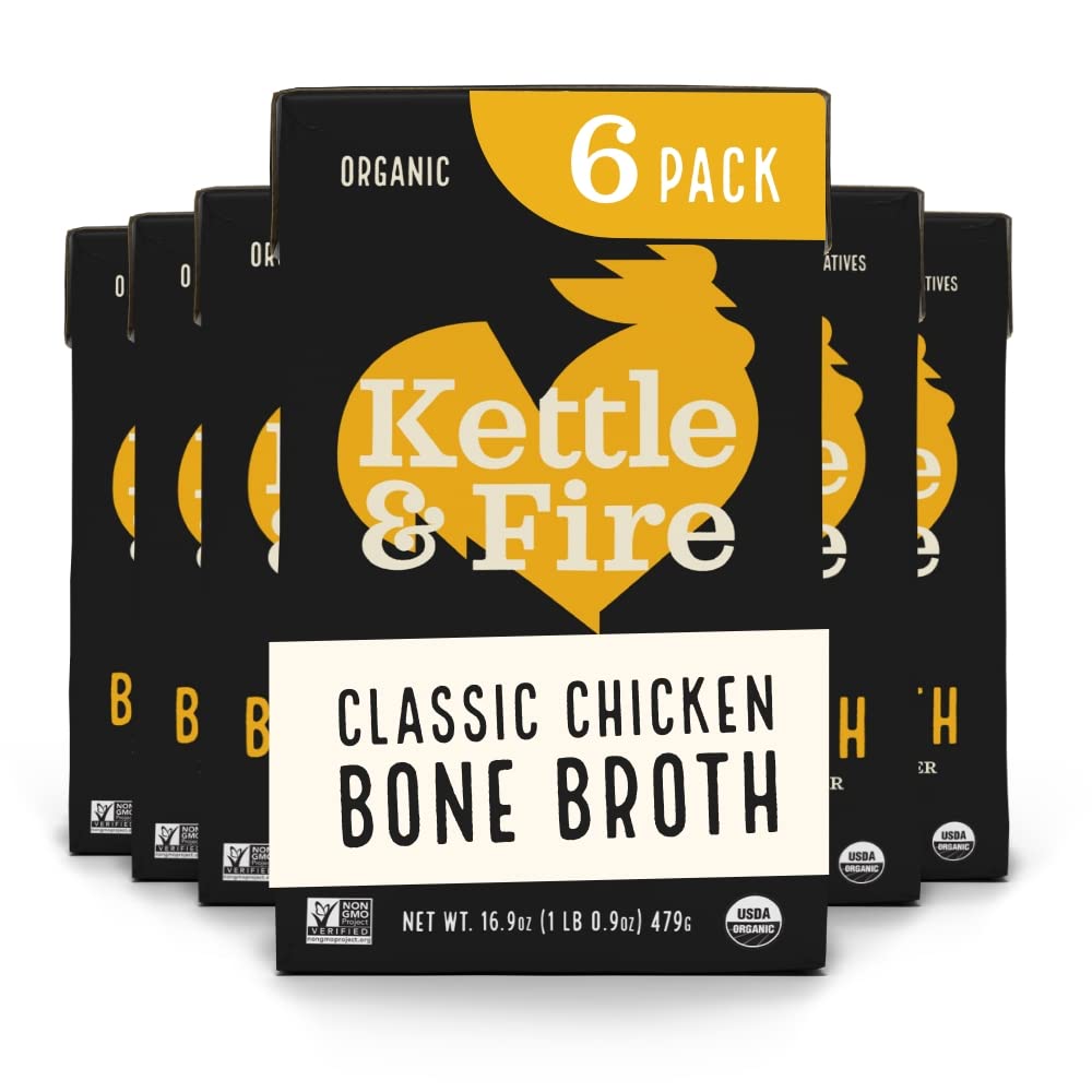 Chicken Bone Broth Soup By Kettle And Fire, Pack Of 6, Keto Diet, Paleo Friendly, Whole 30 Approved, Gluten Free, With Collagen,