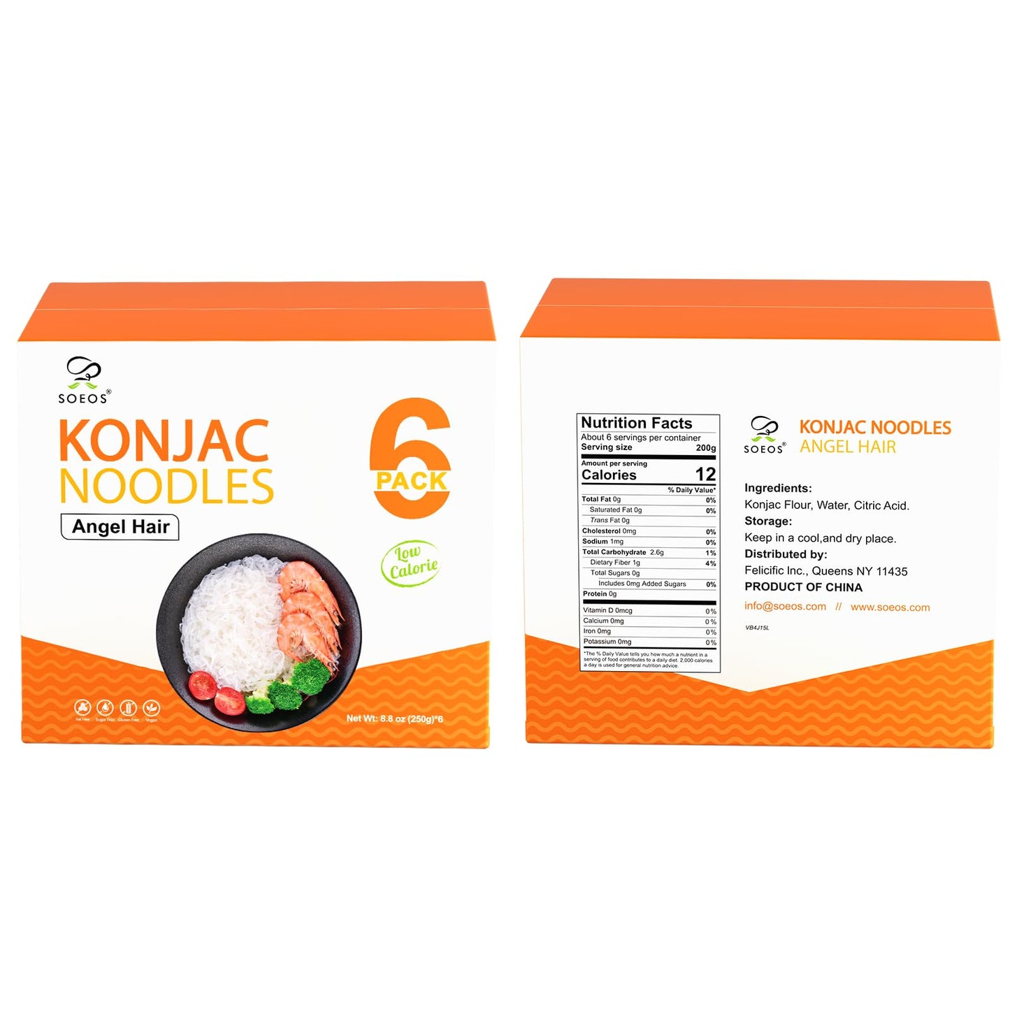Soeos Konjac Noodles, Angel Hair Pasta, Low Calorie, Low Carb, Keto And Paleo Friendly Shirataki Noodle, Gluten-Free, Fat Free,