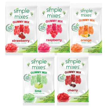 Simple Mixes Natural Gummy Mix, Strawberry, Lime, Cherry, Orange & Raspberry, Dye-Free, No Gluten or Fat, Kosher, (Variety, 5 Pa