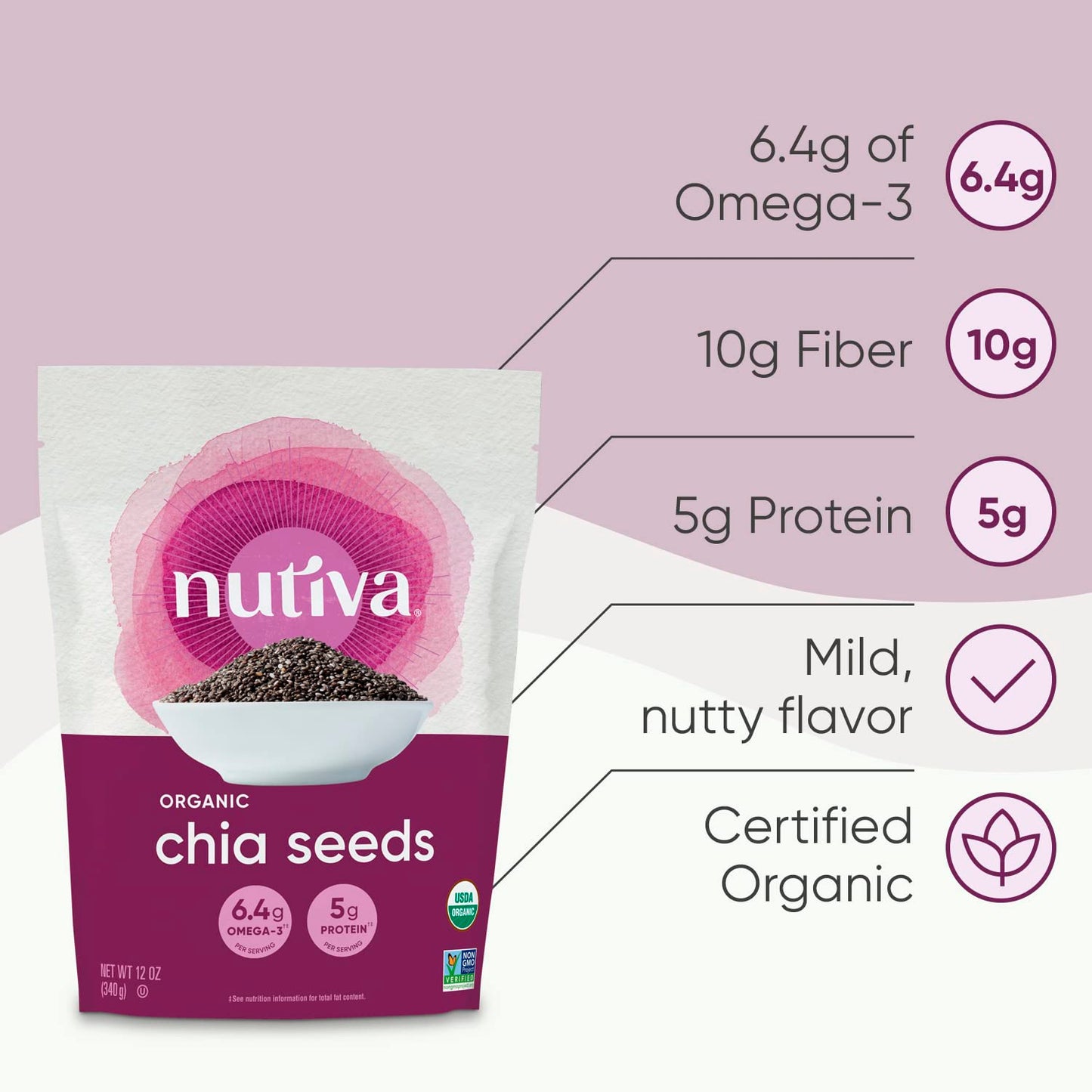 Nutiva Organic Premium Raw Black Chia Seeds, 12 Oz, Usda Organic, Non-Gmo, Whole 30 Approved, Vegan, Gluten-Free & Keto, Nutrient-Dense Seeds With 3G Protein & 5G Fiber For Salads, Yogurt & Smoothies