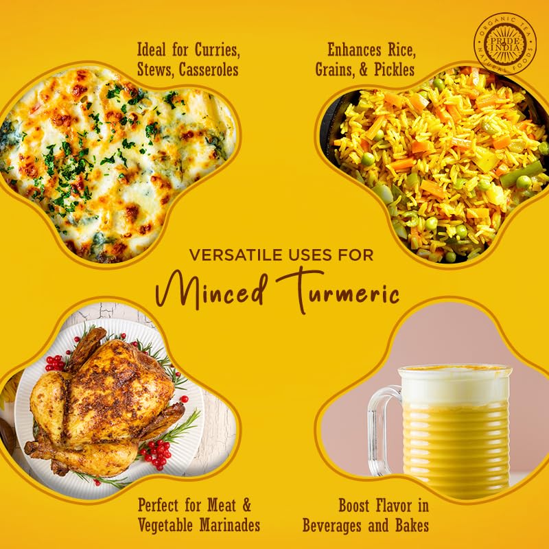 Pride Of India - Pack Of 6 - Turmeric Minced Whole - Gourmet Spice - Curcumin Rich Properties - No Additives Gluten - Easy To Us
