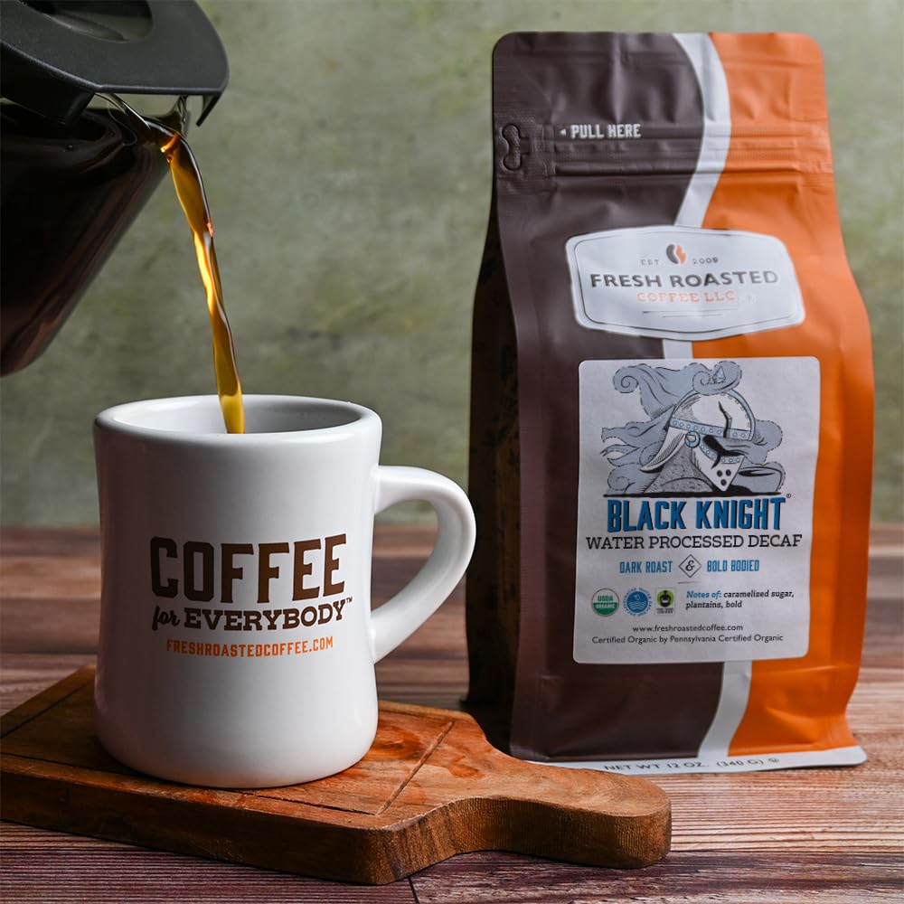 Fresh Roasted Coffee Organic Black Knight Decaf Dark Roast 12 oz Whole Bean